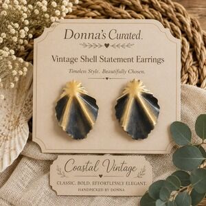 Donna's Curated Collection Coastal Vintage Gold Black Shell Statement Earrings